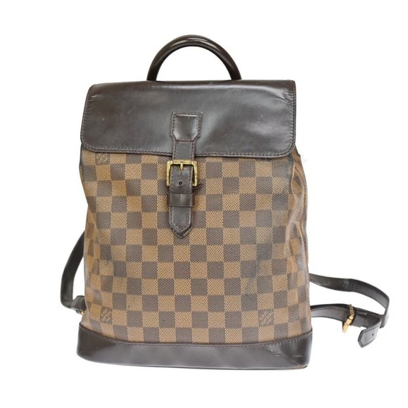 LOUIS VUITTON Logo Soho Backpack Bag Damier Ebene Leather Brown - Picture 1 of 16